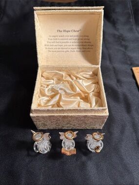 Vintage The Hope Chest Crystal Angel Trio with Presentation Box - Gold on Glass